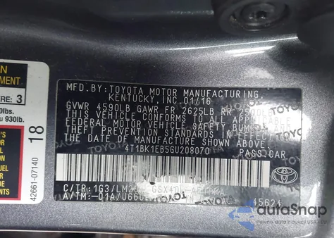 2016 Toyota Avalon Limited from USA, damaged, VIN 4T1BK1EB5GU208070